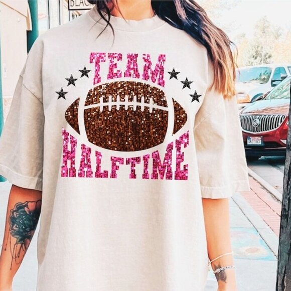 Team Halftime Sparkly Faux Sequins Super Bowl Game Day Football Fan Graphic 156 - Picture 1 of 5
